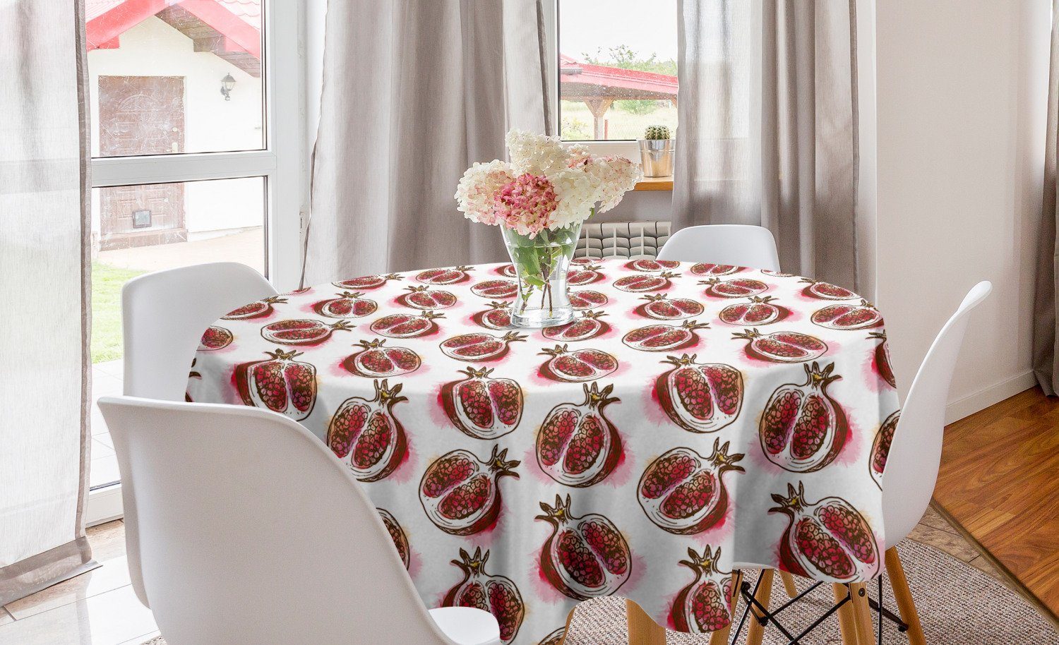 Blühender Tischdecke Küche Granatapfel Abakuhaus Kreis Früchte Abdeckung Esszimmer Tischdecke für Dekoration,