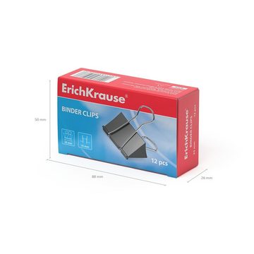 Erich Krause Büroklammer, Foldback Klammern 25mm Metall 12 Stück Schwarz