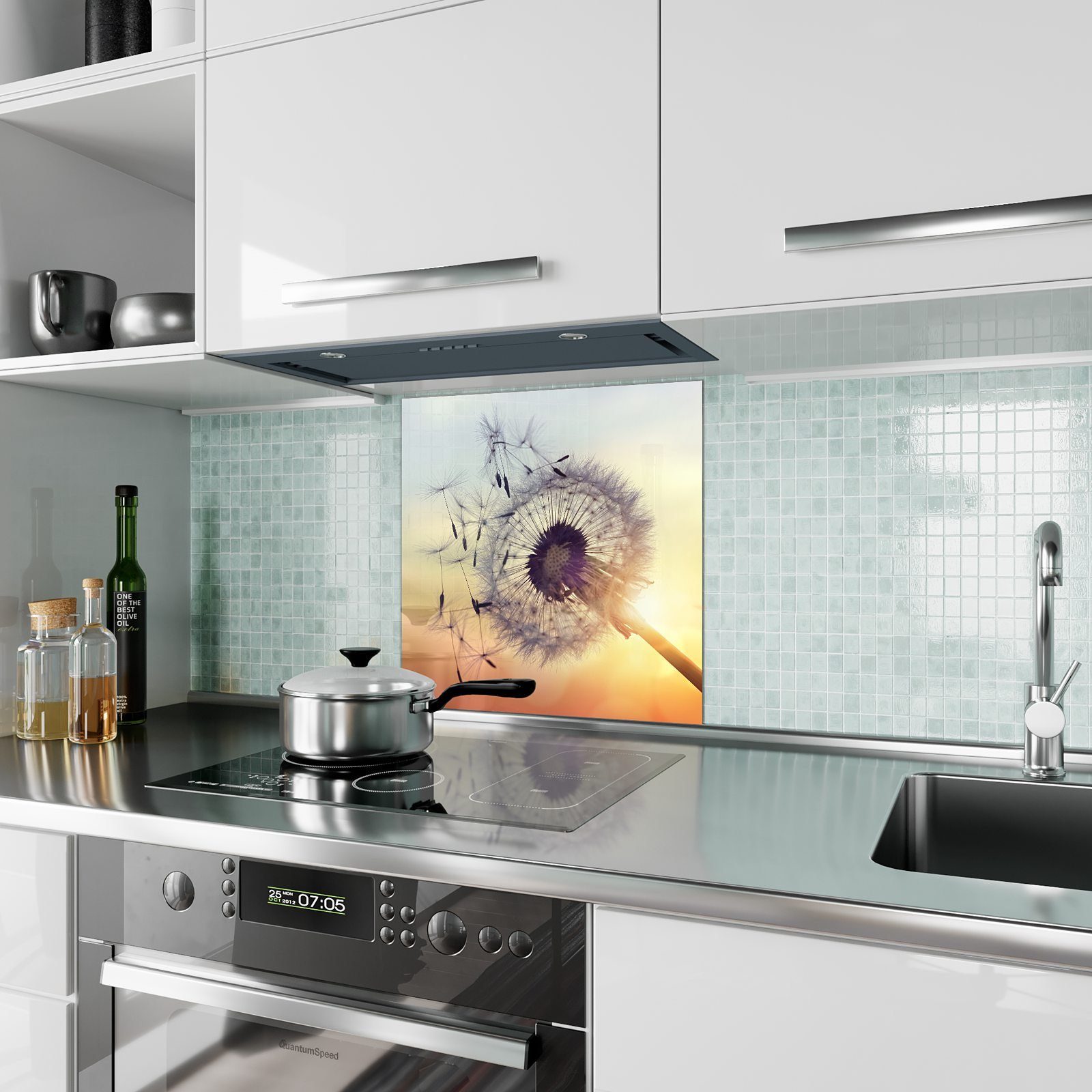 Motiv Löwenzahn Küchenrückwand Küchenrückwand mit Spritzschutz Silhouette von Glas Primedeco