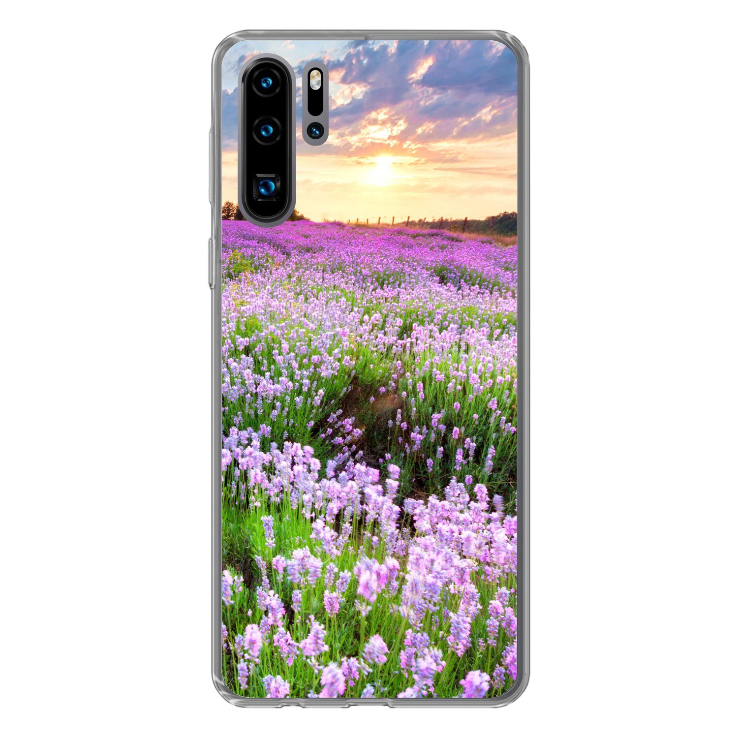 MuchoWow Handyhülle für Huawei P30 Pro Blumen - Lavendel - Lila - Himmel - Sonnenuntergang, Handy Case, Silikon, Bumper Case Dünn