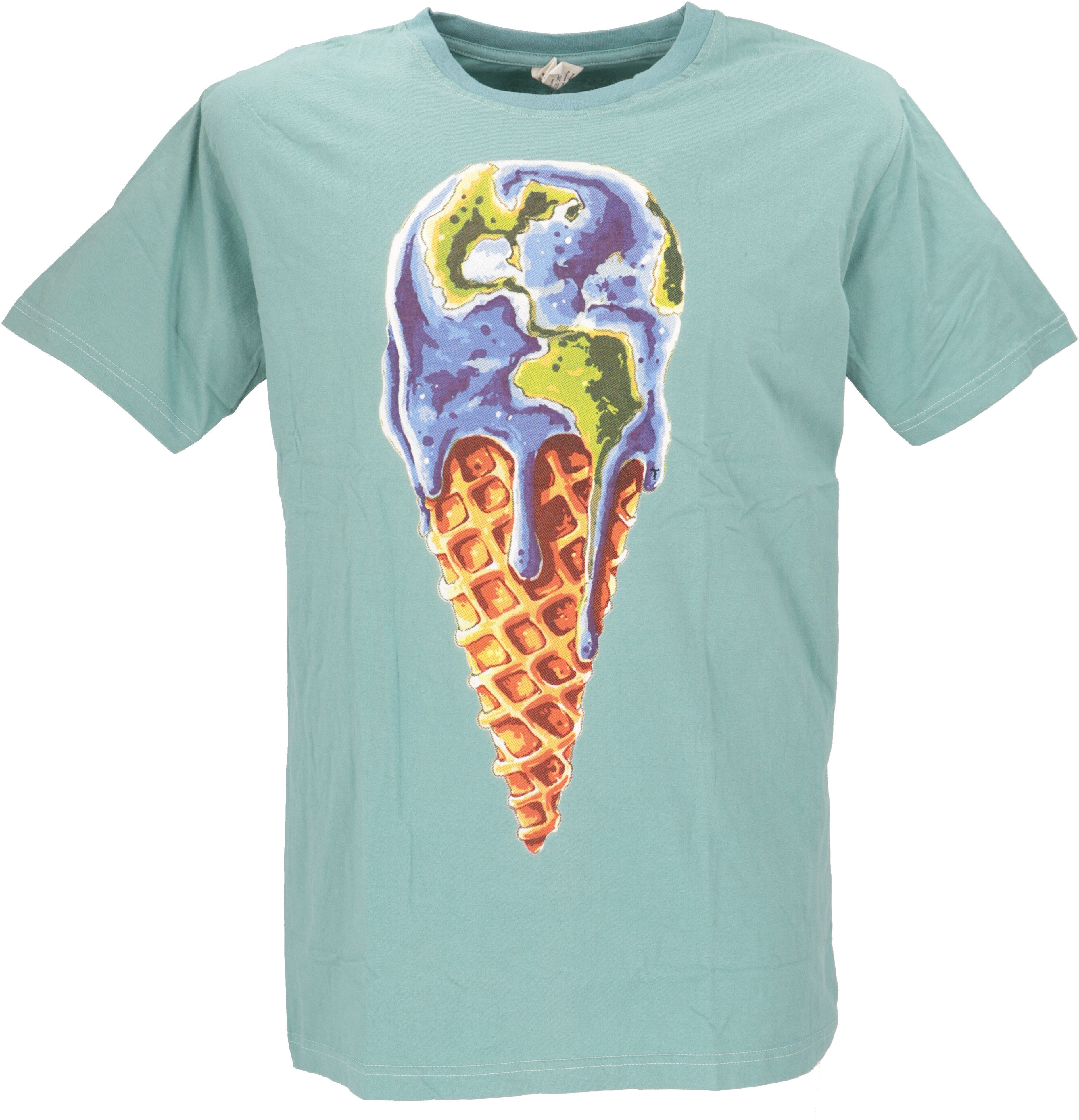 Guru-Shop T-Shirt Retro T-Shirt, Tree save earth T-Shirt - Ice/aqua Retro