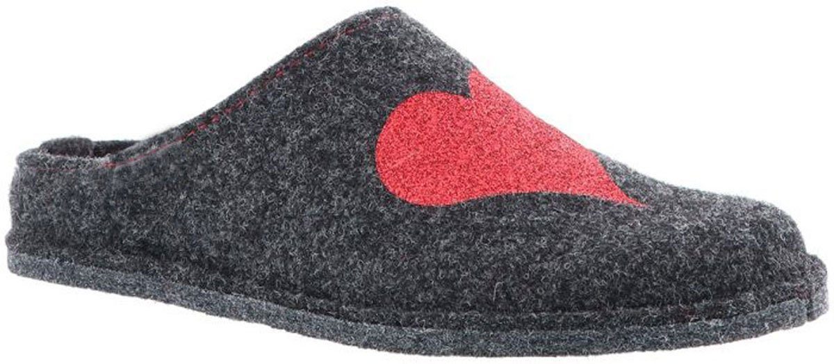 Steinnacher Bärbel Damen Pantoffel Herz und Glitter anthrazit Pantoffel