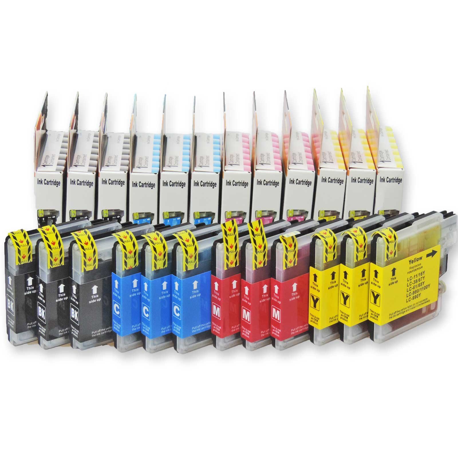 Kompatibel Brother LC-980, LC-1100 Multipack 12-Farben (3x Schwarz, Tintenpatrone (Spar-Set, CW)