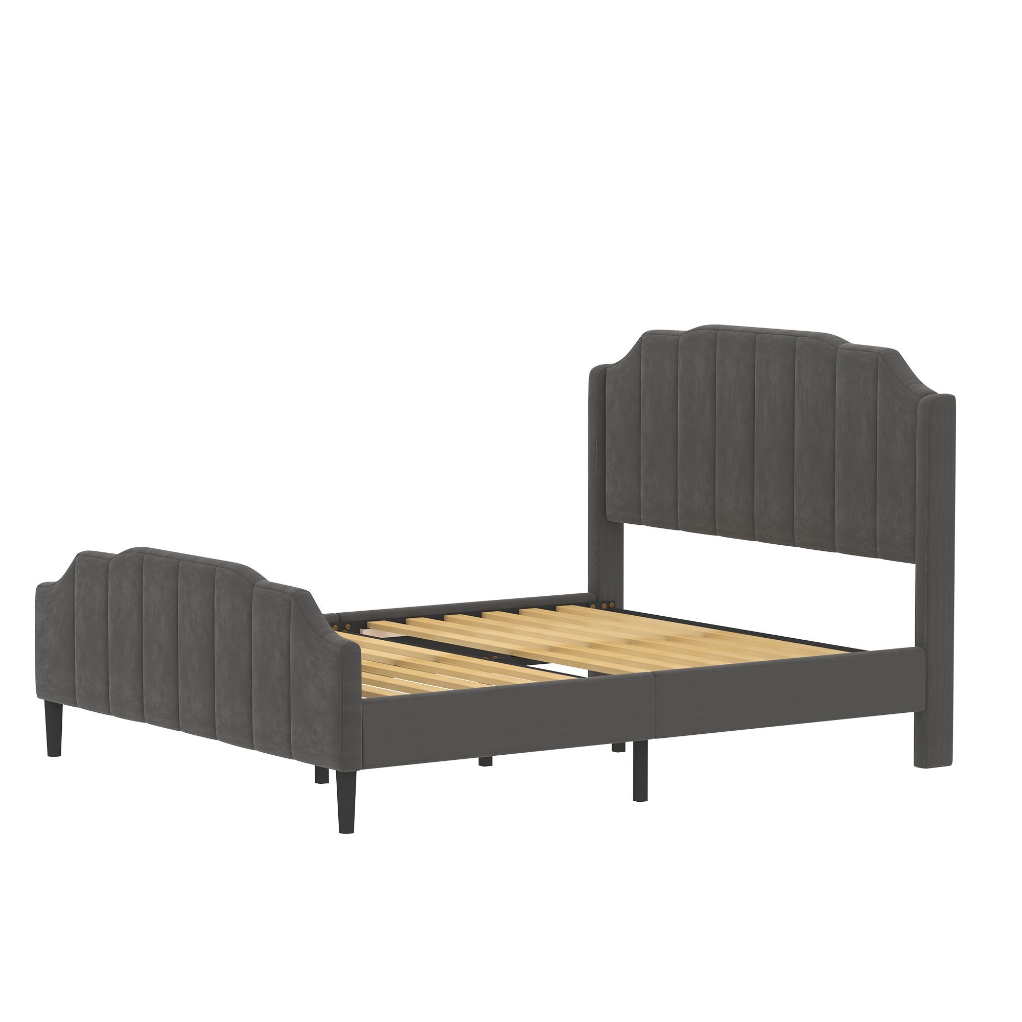 Polsterbett (Doppelbett 140 x 200 cm mit Kopfteil und Lattenrost), Jugendbett mit Gepolstertes Kopfteil, Bezug aus Samt