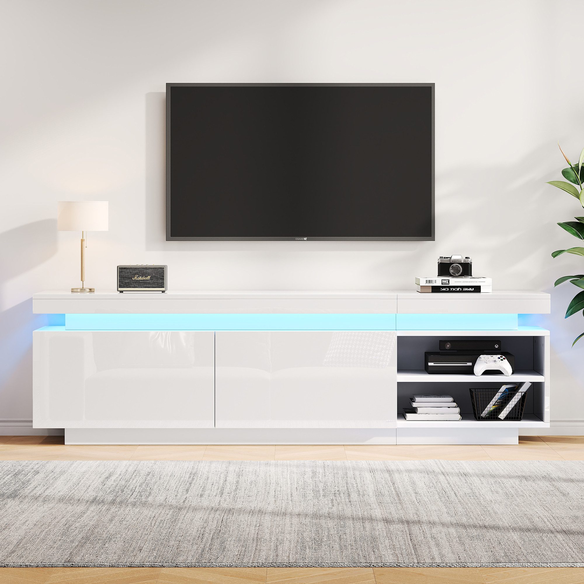 REDOM Lowboard Mit LED, Hochglanz, passend für Fernseher bis 70 Zoll (TV-Schrank Fernsehtisch,TV-Board,TV-Ständer, = TV-Kommode, 1 St., Lowboard mit Stauraum), Medienablage
