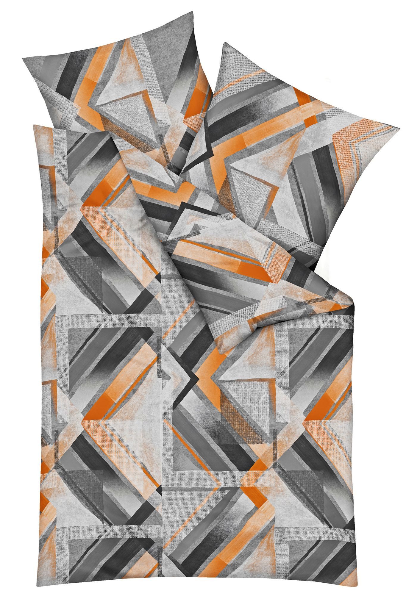 JACK Bettwäsche JACK by Kaeppel Elevate Orange Anthrazit Silber Streifen, Biber, 2 teilig, tolle Grafikmusterung, hautfreundlich
