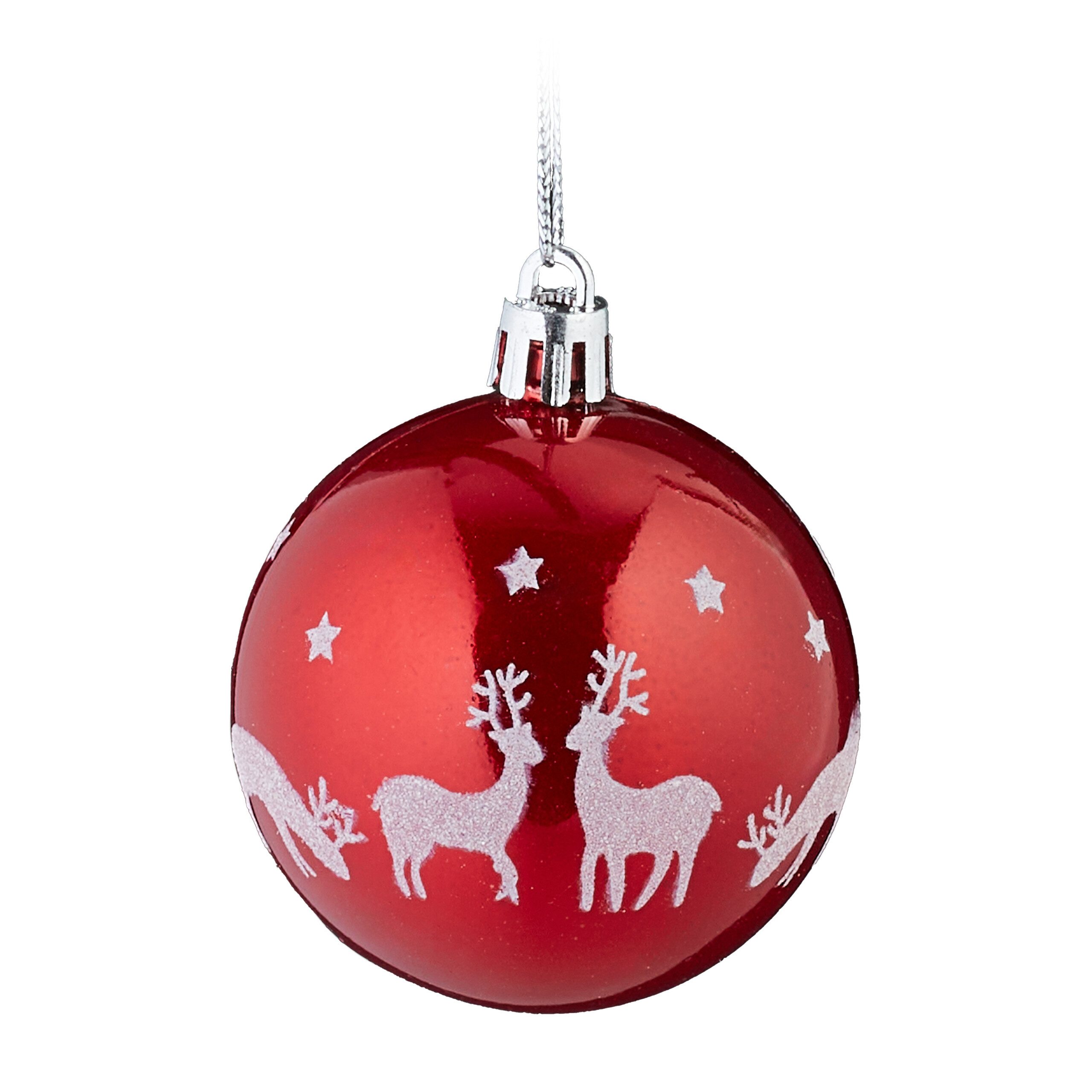 relaxdays Weihnachtsbaumkugel Weihnachtskugeln Rentier 50er Set (50 St), Weiß-Rot – Bild 5 von 5