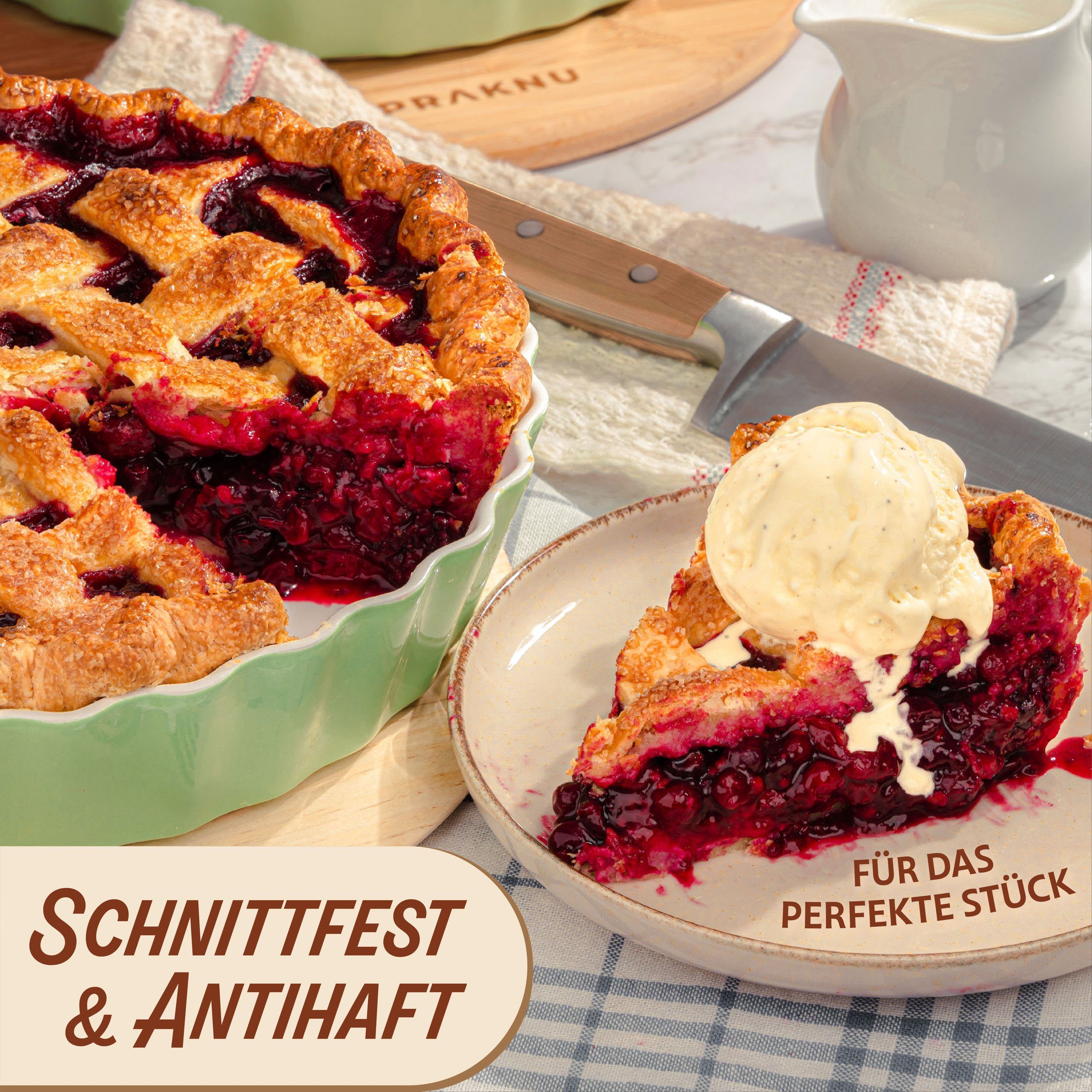 Praknu Auflaufform Keramik-Tarteform 28cm 1 St. Antihaft hoher Rand, Ofen 280°C, Farben, Porzellan - Keramik, (1-St), Mit Antihaftbeschichtung - Einfach zu Reinigen - Plastikfrei Verpackt