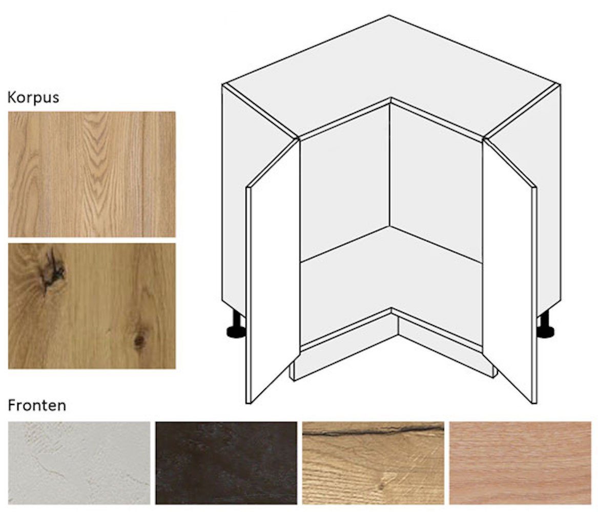 Feldmann-Wohnen Eckschrank 2-türig Korpusfarbe 84cm & wählbar Malmo Ausführung artisan Frontfarbe (Malmo) eiche