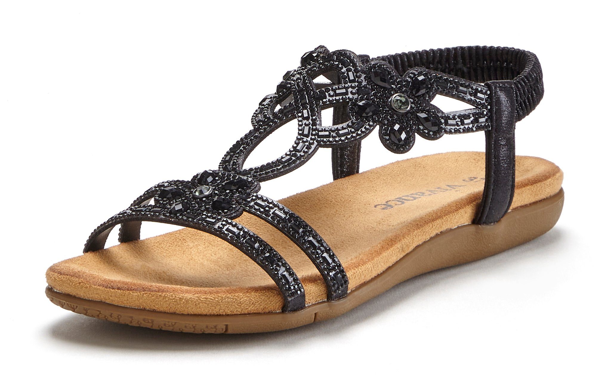 Vivance by Lascana Sommerschuh, offener Schuh, Sandalette, Sandale mit elastischen Riemen & eleganten Glitzersteinen VEGAN – Bild 3 von 5
