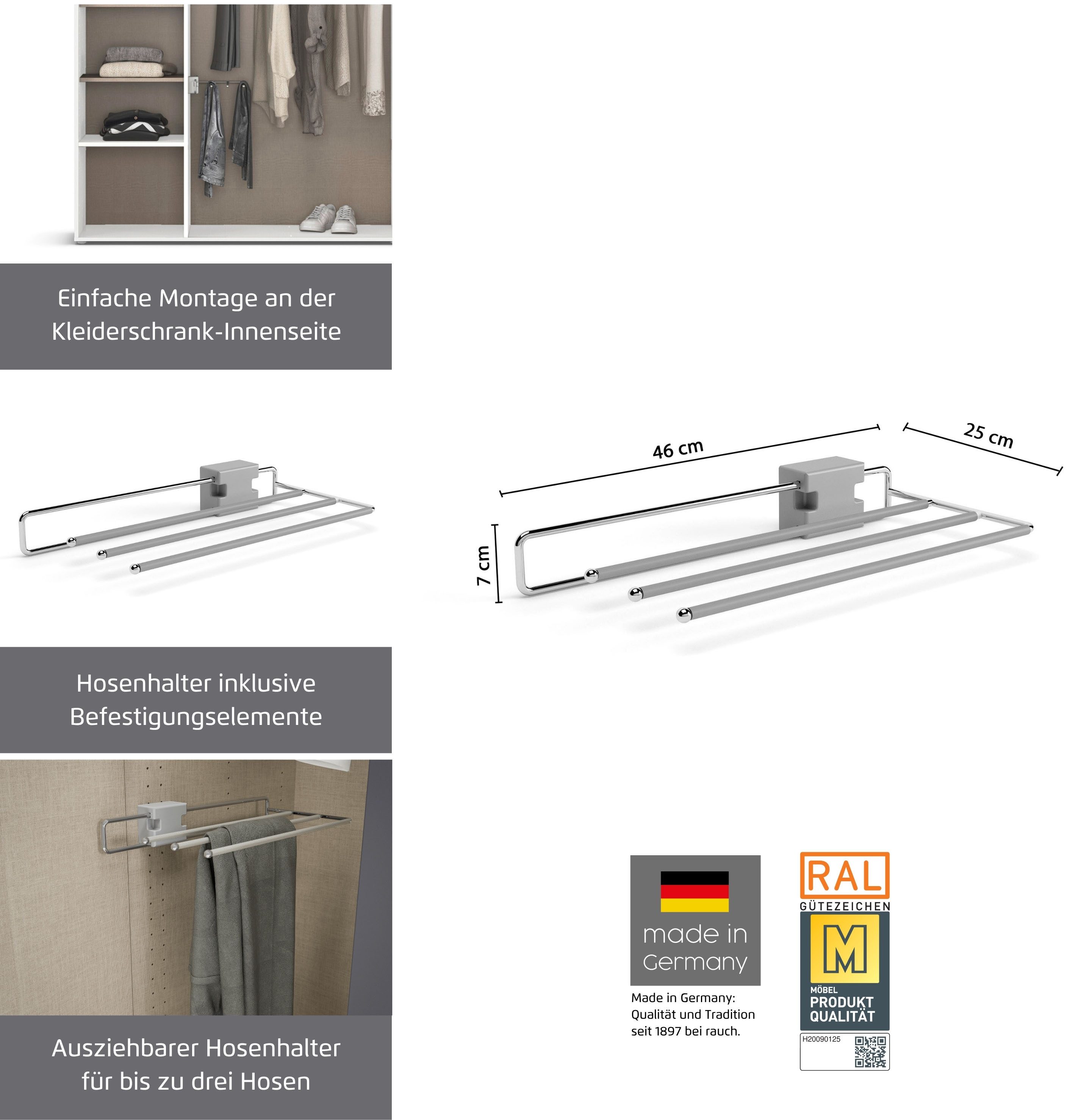 rauch Hosenhalter Zubehör für Rauch-Schränke, ausziehbar für bis zu 3 Hosen