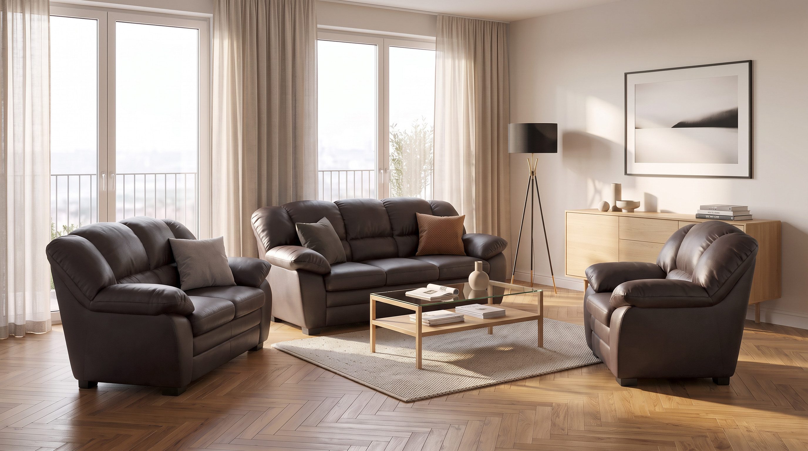 COTTA Polstergarnitur Casino, 3tlg. Set, Sofa Wohnzimmer Garnitur, Wellenunterfederung, (Set, 3-tlg), Sessel, 2-Sitzer, 2,5-Sitzer, hohe Rückenlehne