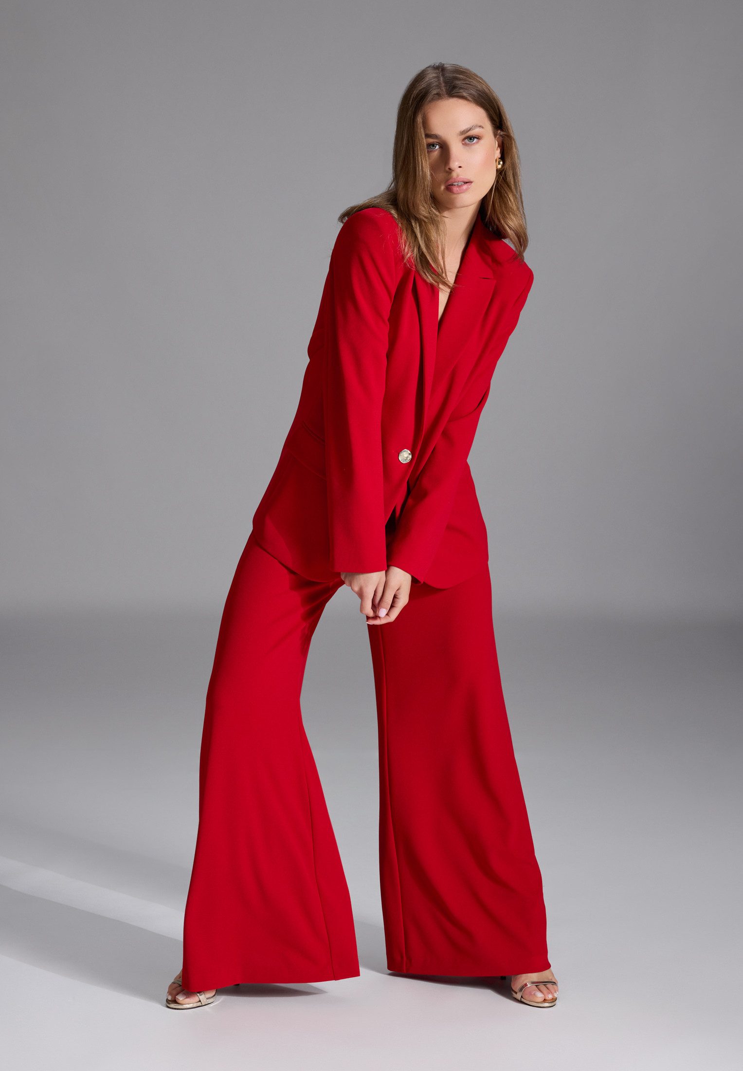 SWING Hosenanzug - Weite Palazzo Pant aus Crepe Jersey mit Taschen Palazzo Hose mit weitem Bein