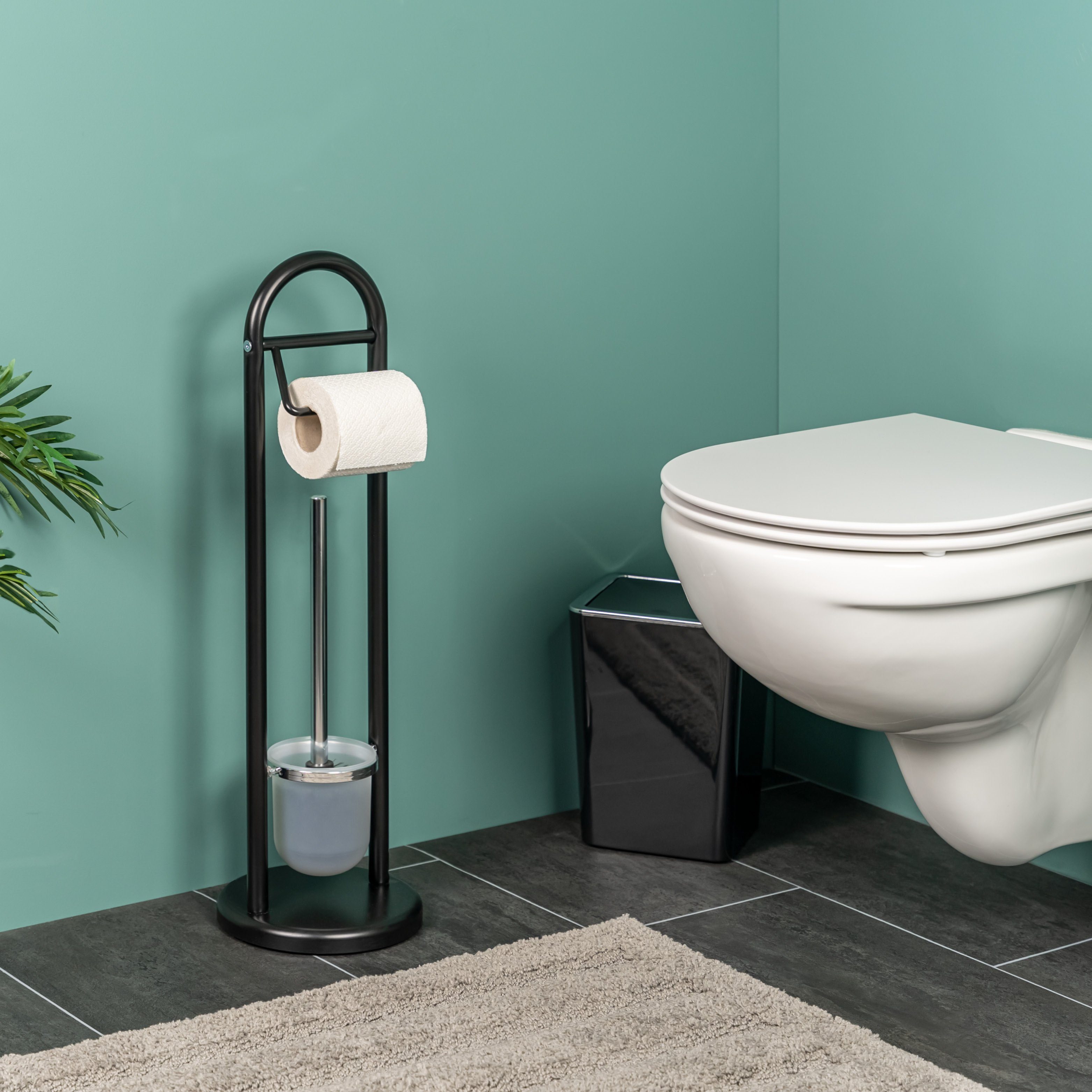 bremermann WC-Garnitur Stand-WC-Garnitur 2in1, WC-Bürste, WC-Rollenhalter,  schwarz