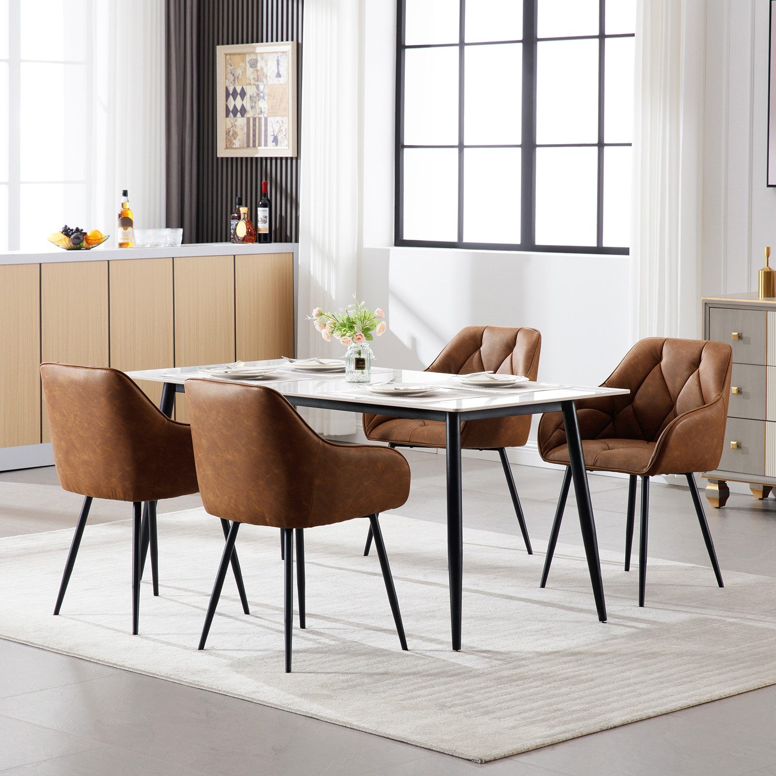 Woltu 4-Fußstuhl (Set, 6 St), Esszimmerstühle ergonomischer aus Kunstleder