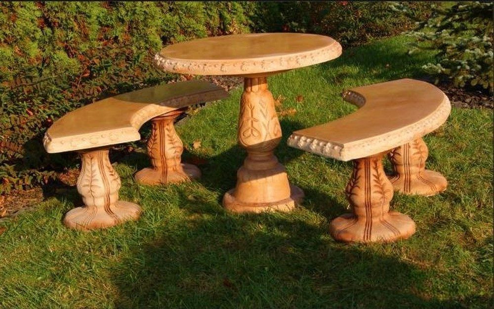 JVmoebel Gartentisch Runder Steintisch im Römischen Stil aus Fine Crete in Beige (3-St), Made in Europa
