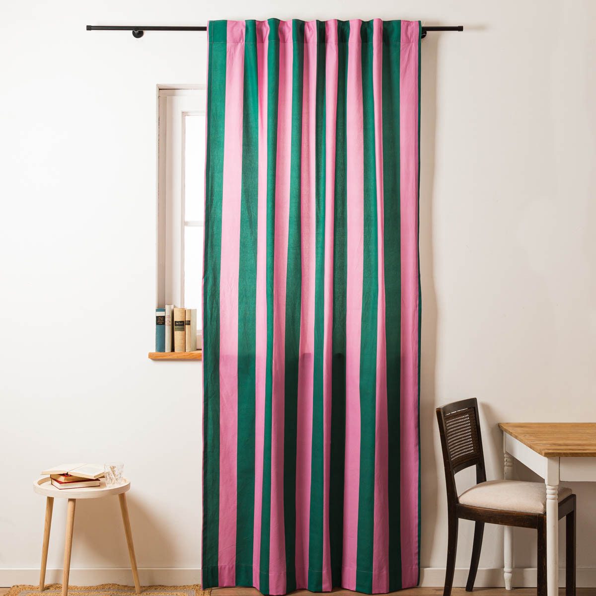 SCHÖNER LEBEN. Vorhang Vorhang Smok-Schlaufe Streifen dunkelgrün pink 245cm, Smokband, blickdicht, Baumwolle, handmade