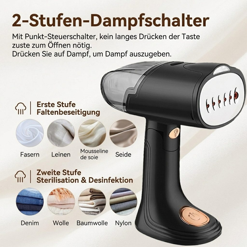 Feelhap Reise-Dampfbügeleisen Vertikales Dampfbügeleisen 1500 W 130 ml mit Dampfbürste, faltbar, 1500 W, 1500 W, klappbarer Griff, 130-ml-Tank, Bürstenaufsatz – Bild 4 von 5