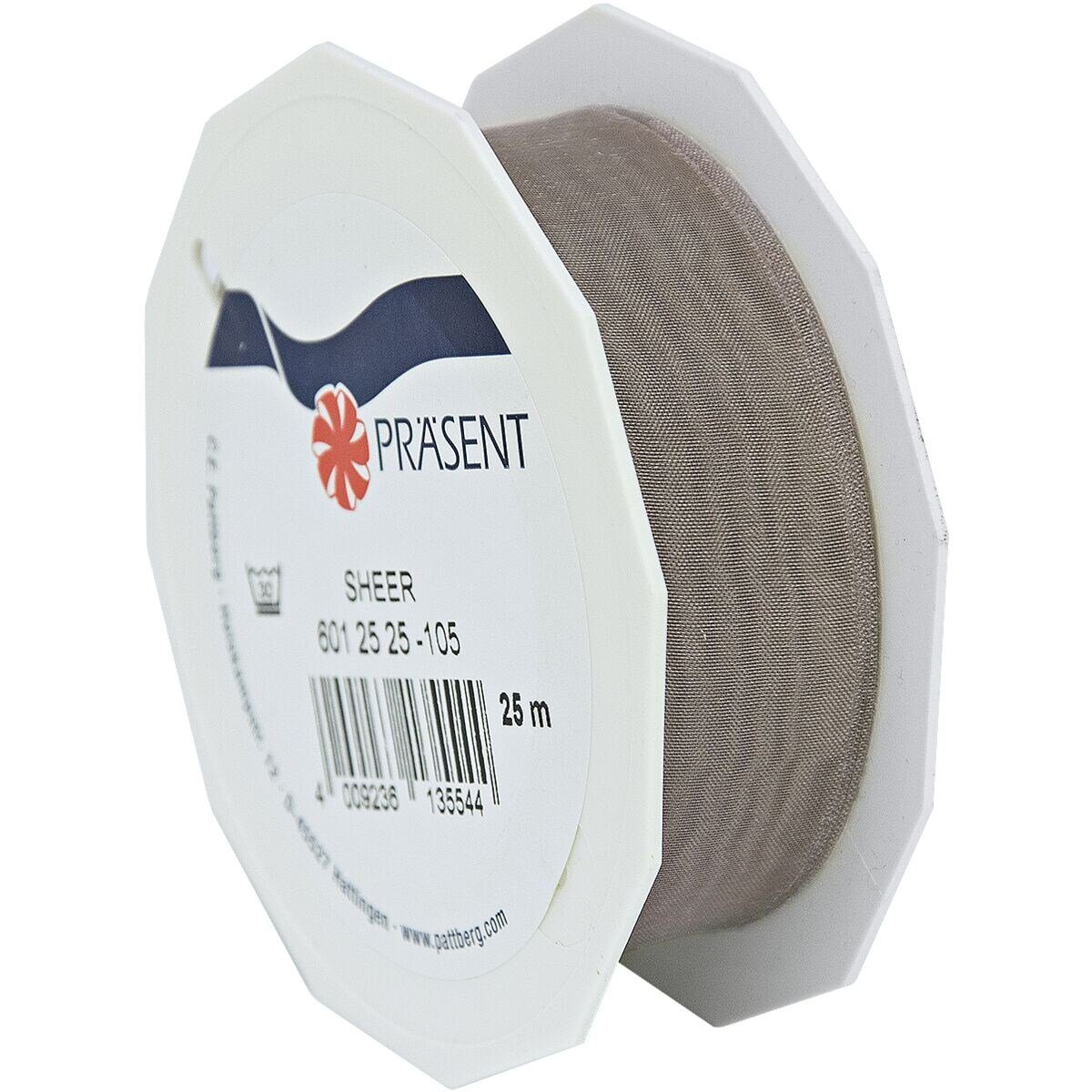 PRÄSENT Organzaband Sheer, 25 mm x 25 m, mit Schnittkante