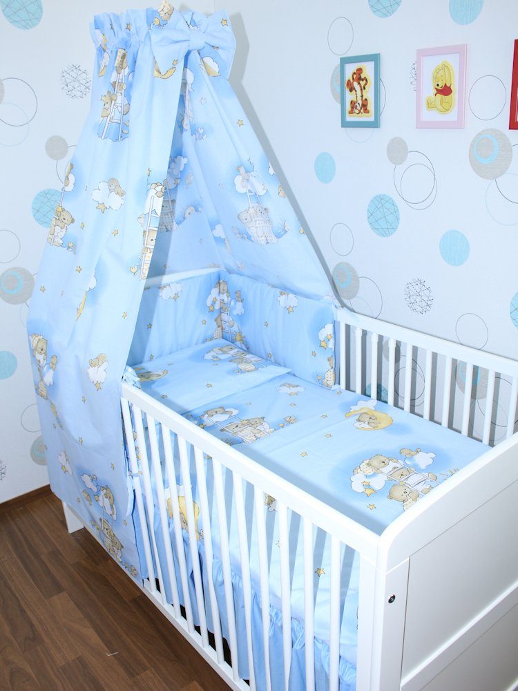 Babybettwäsche Baby Bettset- 6 teiliges Set mit Vollstoff Himmel Bettwäsche Nestchen