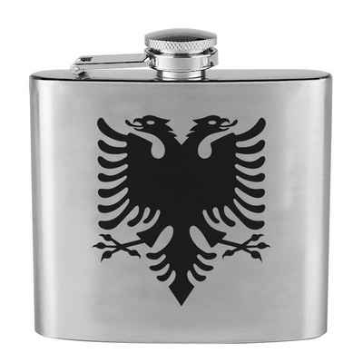 Lasernauten Flachmann Edelstahl Flachmann mit Gravur Motiv Albanischer Adler Flagge Albanien, Edelstahl