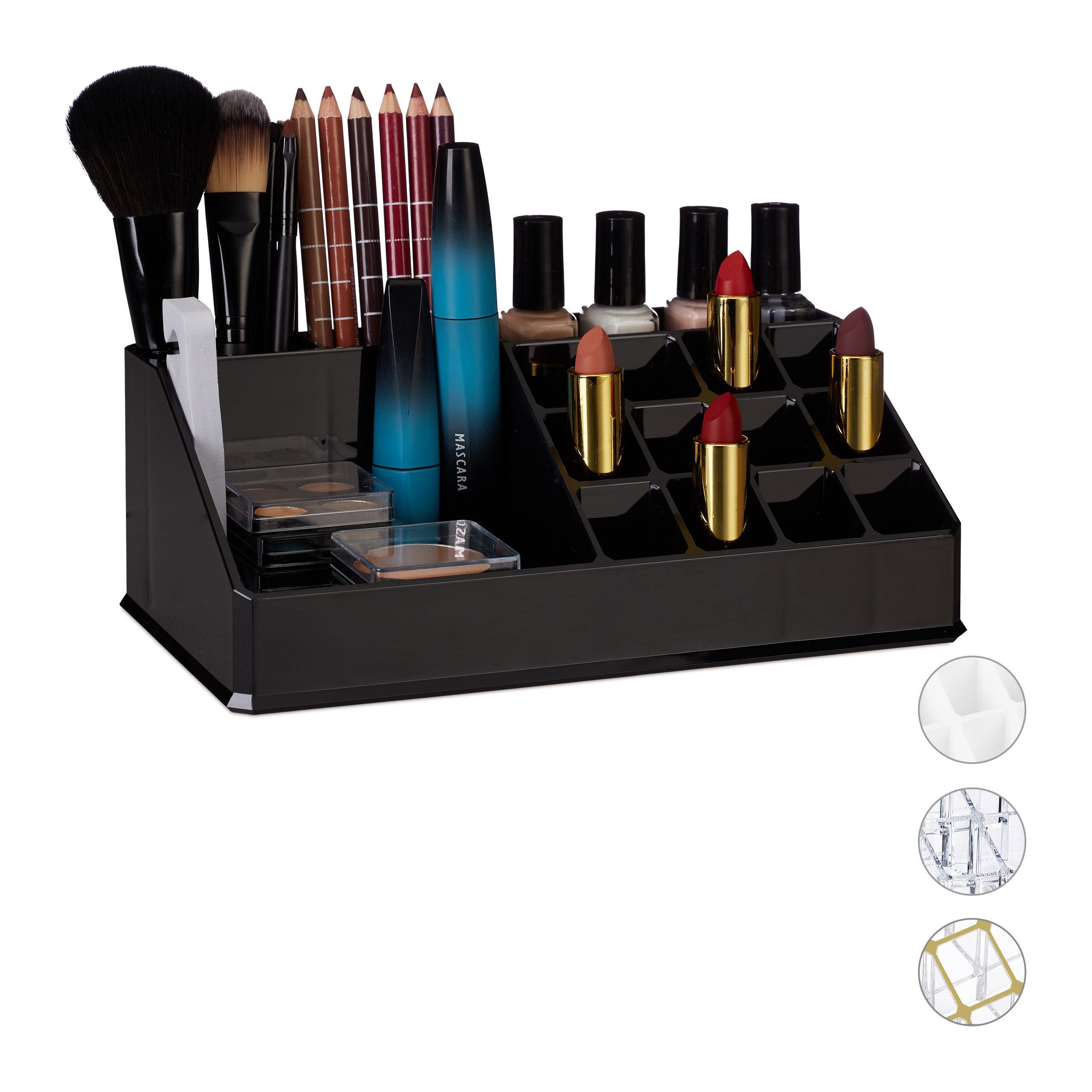 relaxdays Make-Up Organizer Kosmetikorganizer Acryl, 1-tlg., schwarz