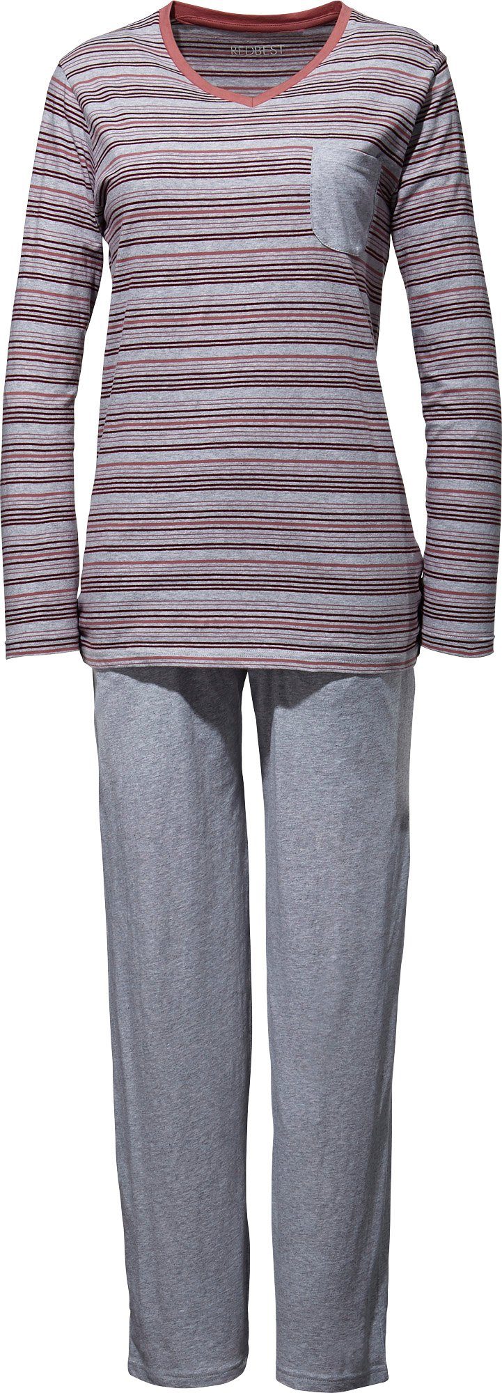 Damen-Schlafanzug Single-Jersey Streifen Pyjama REDBEST