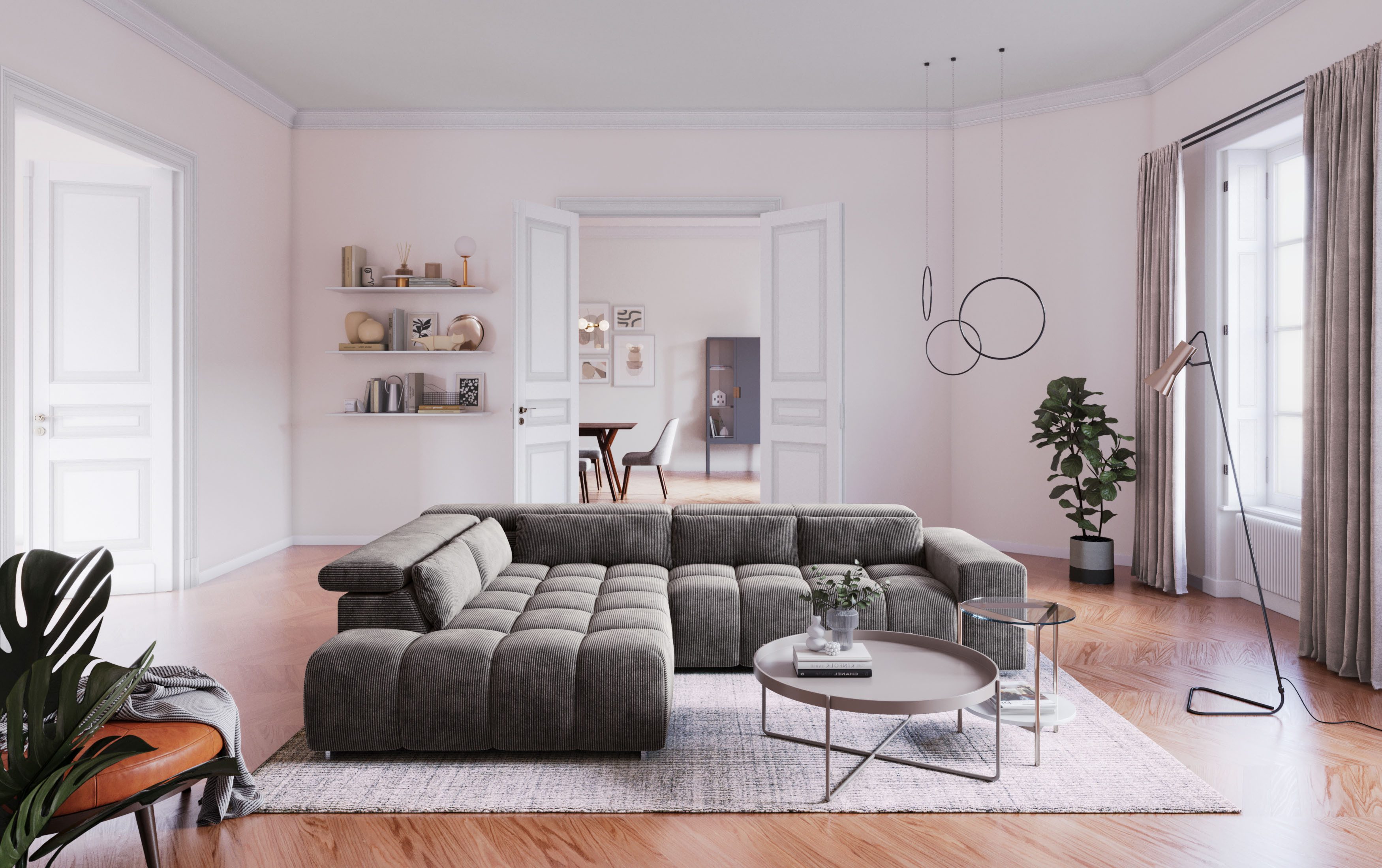 COTTA Ecksofa Orion L-Form, mit Kopfteilverstellung & 5 Nierenkissen