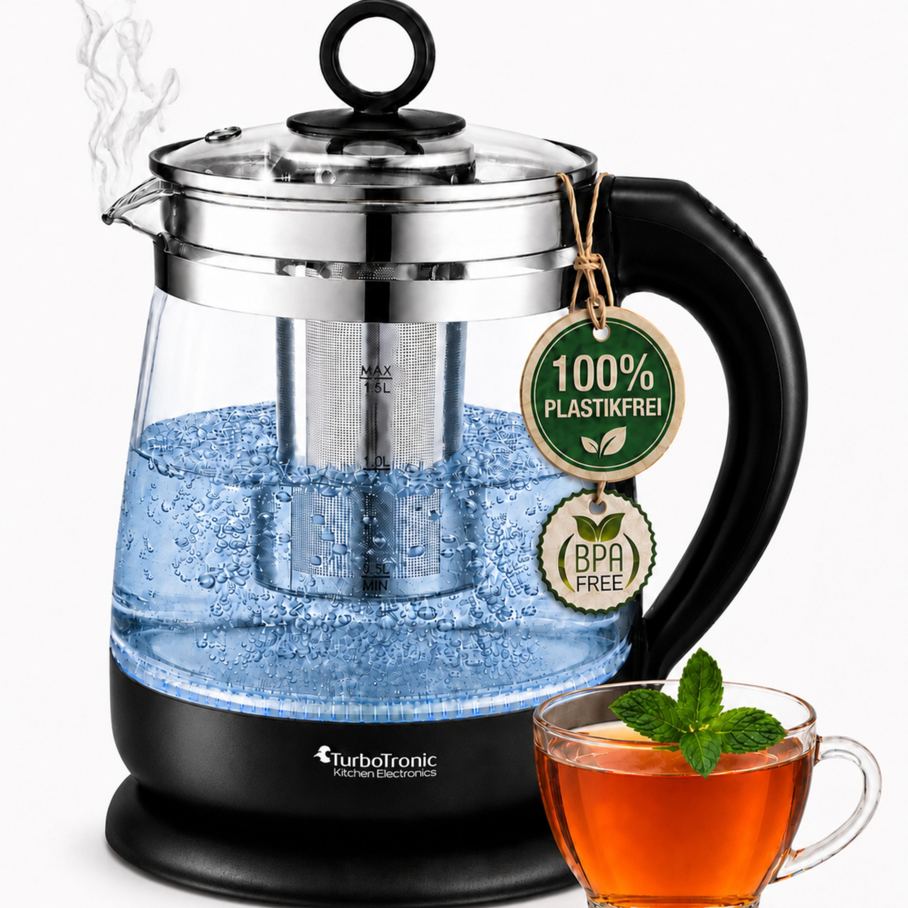TurboTronic by Z-Line Wasserkocher 2200 W Glas ohne Plastik 1