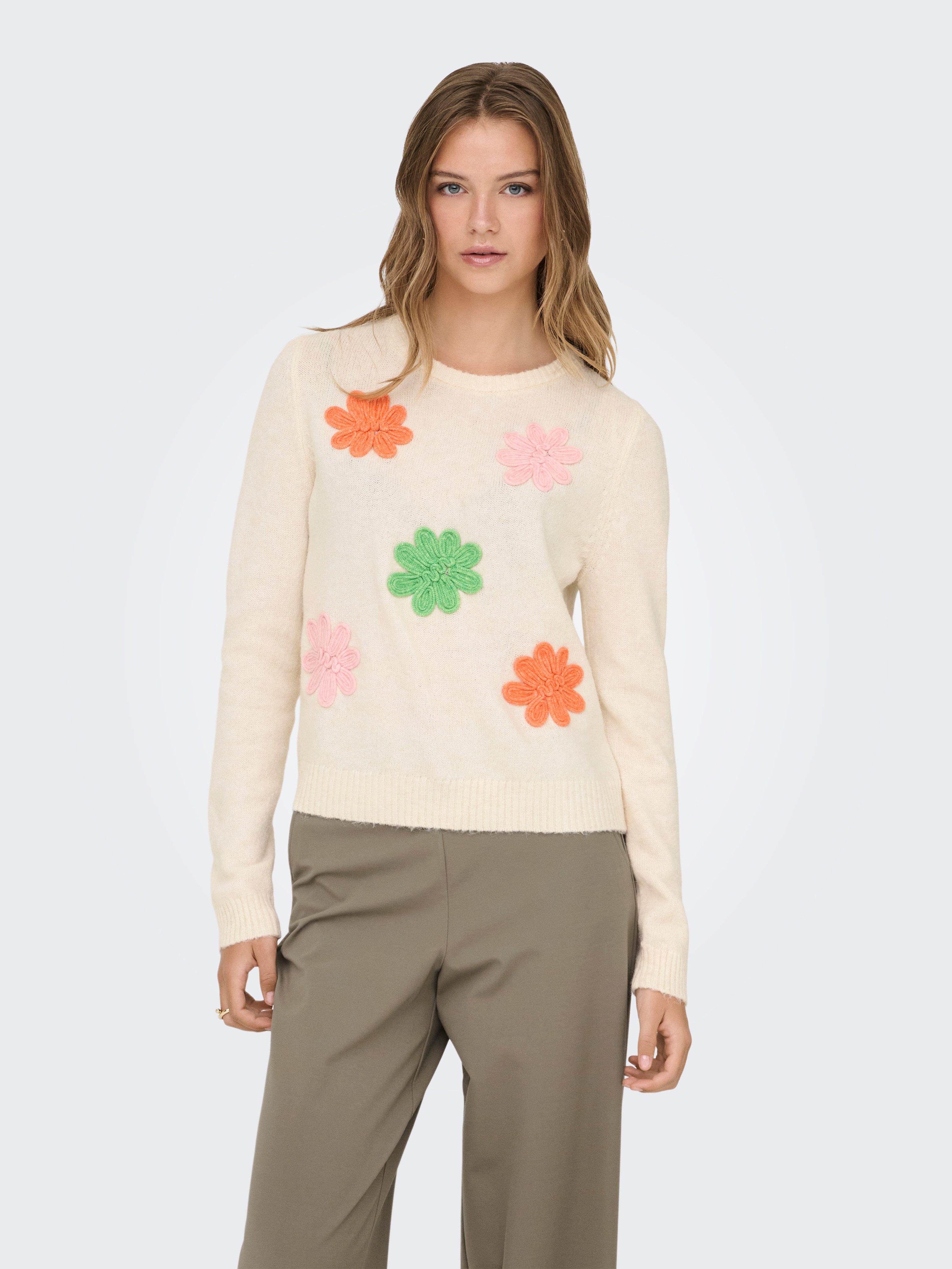 ONLY Strickpullover ONLLOTUS LIFE LS FLOWER O-NECK EX KNT günstig online kaufen