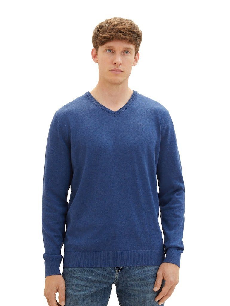 TOM TAILOR Sweatshirt Basic V-Neck Melange Hockey Sweater (1-tlg) Blue Dark 32618