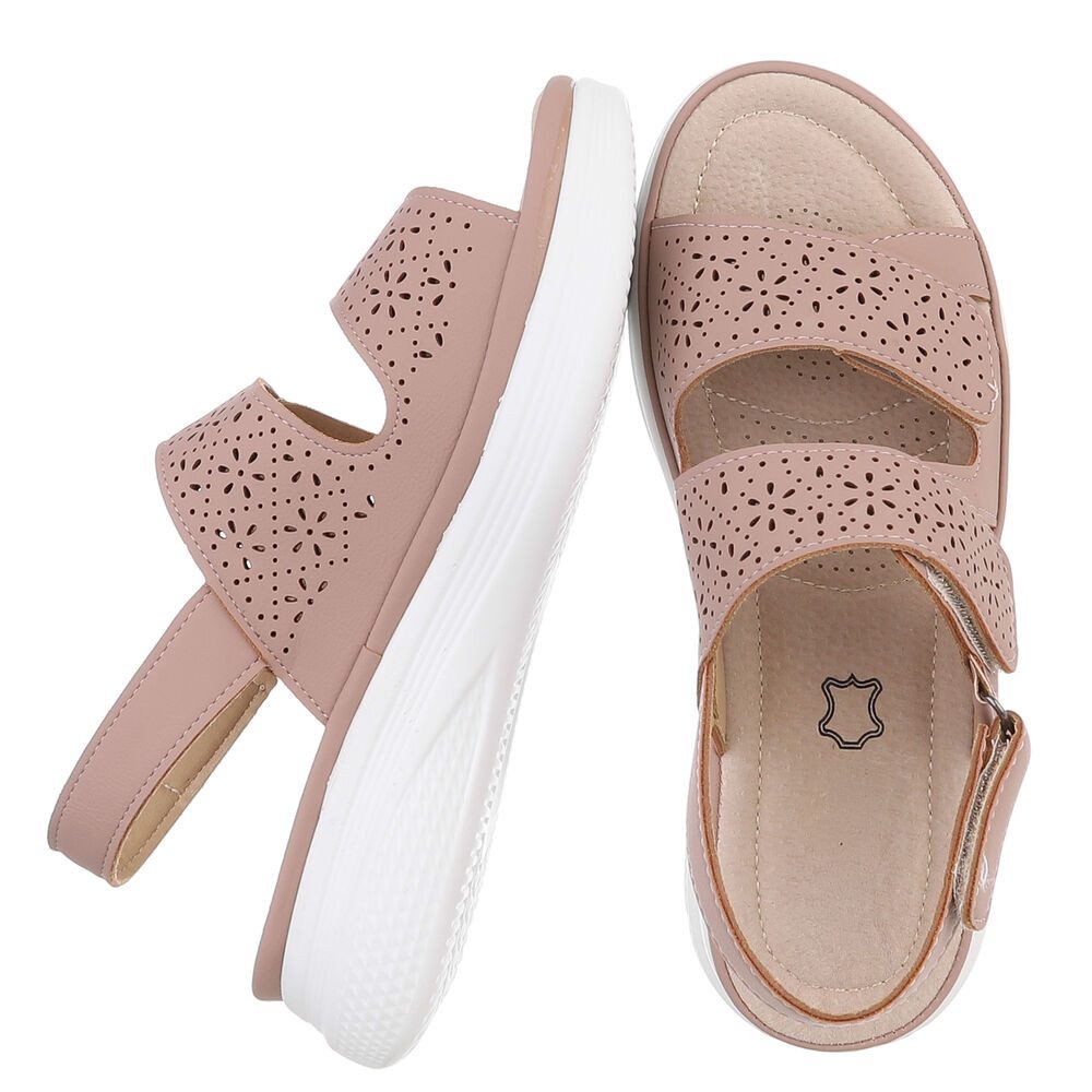 Ital-Design Damen Komfortsandale mit Klettverschluss und Profilsohle Plateausandaletten (91849403) Keilabsatz/Wedge Keilsandaletten in Altrosa