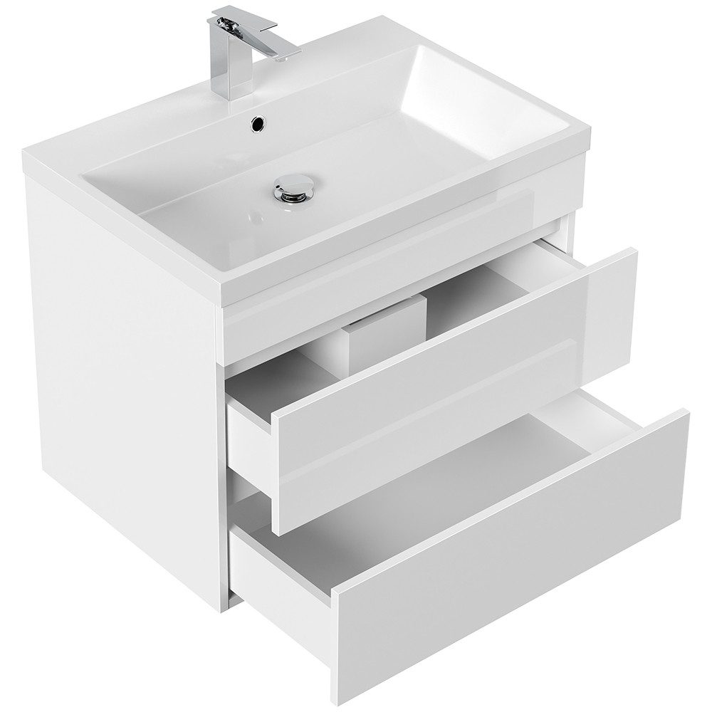 Lomadox Waschtisch FROME-02, 70 cm, hängend, weiß Hochglanz, 2 Schubladen