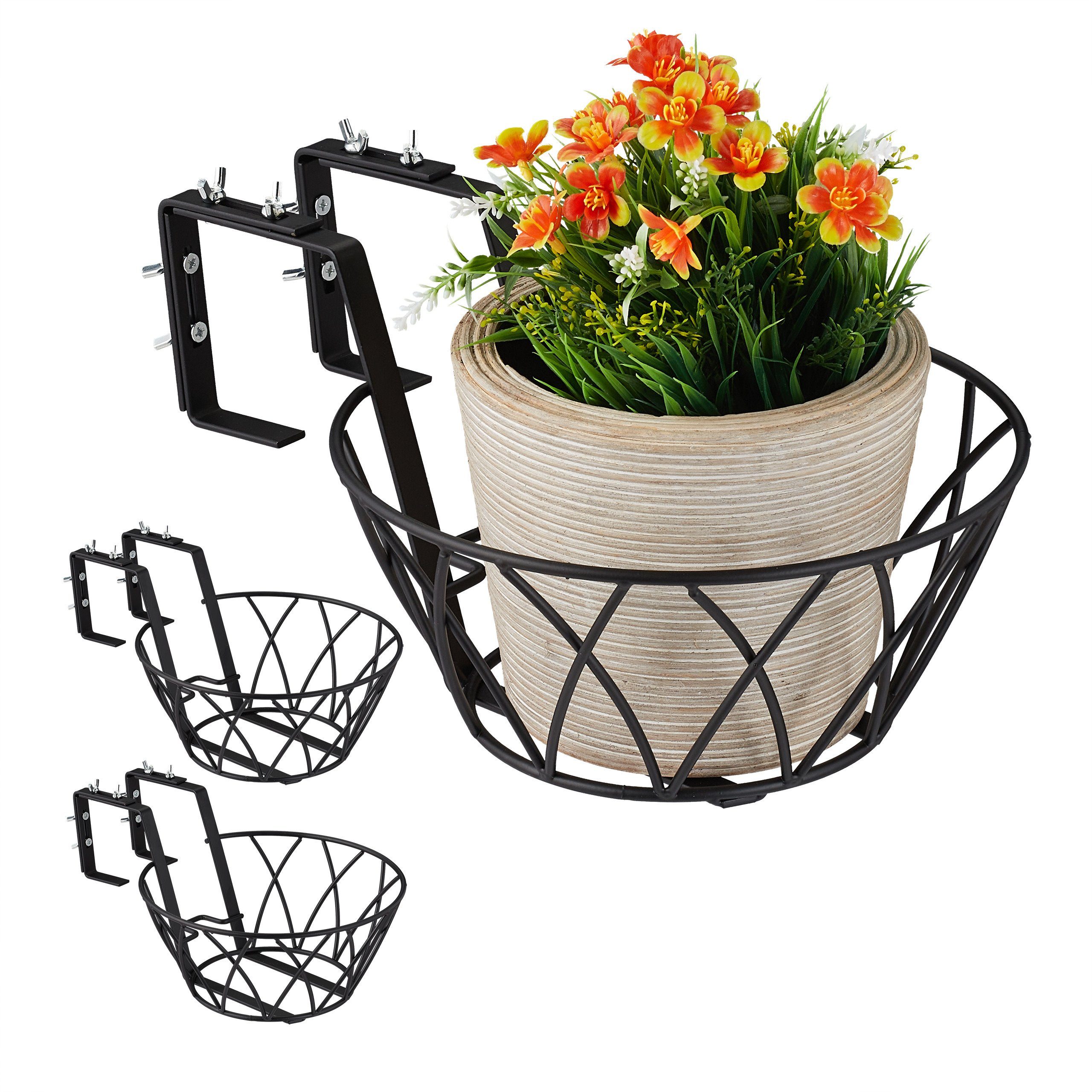 relaxdays Blumenkasten Blumentopfhalter Balkon 3er Set, M