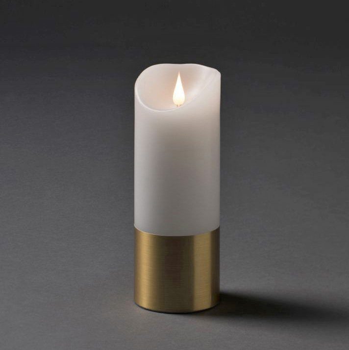 KONSTSMIDE LED-Kerze Weihnachtsdeko (1-tlg), LED Echtwachskerze, weiß, mit messingfarbener Banderole