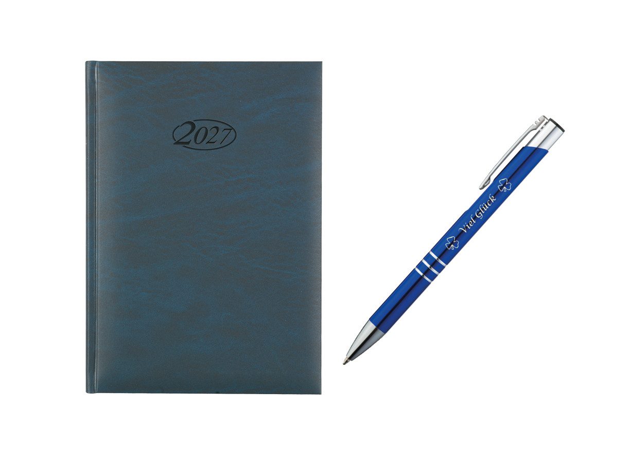 Stylex Schreibwaren Buchkalender Buchkalender 2027 / Chefkalender / Farbe: blau + Glückskuli