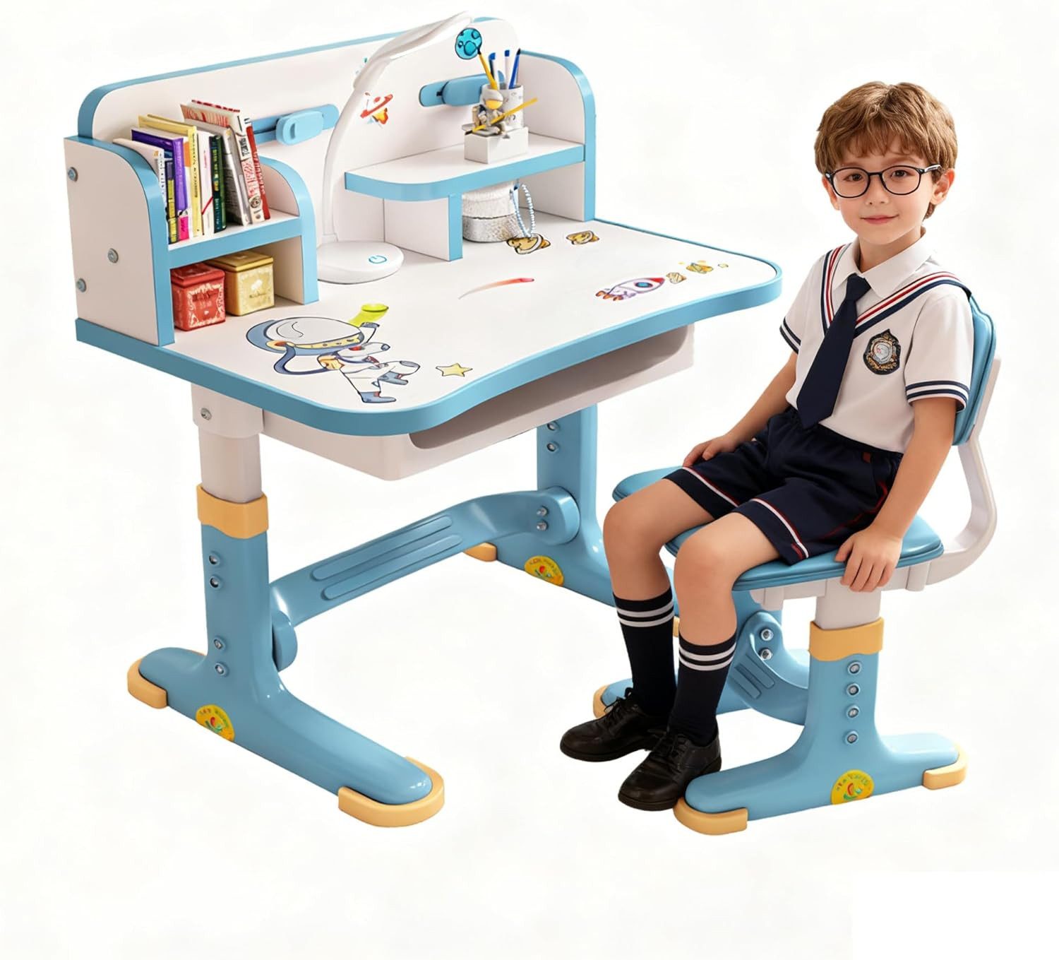 Rutaqian Kinderschreibtisch Kinderschreibtischstuhl mit Bücherständer,Höheverstellbar 65 und 71cm (Schreibtisch Mädchen ab 6 jahren, 1-St., ergonomischer Kids Schreibtisch und Stuhlset für Kinder), mit Stuhl & Schublade,Kinder Schüler Schreibtisch für Jungs & Mädchen