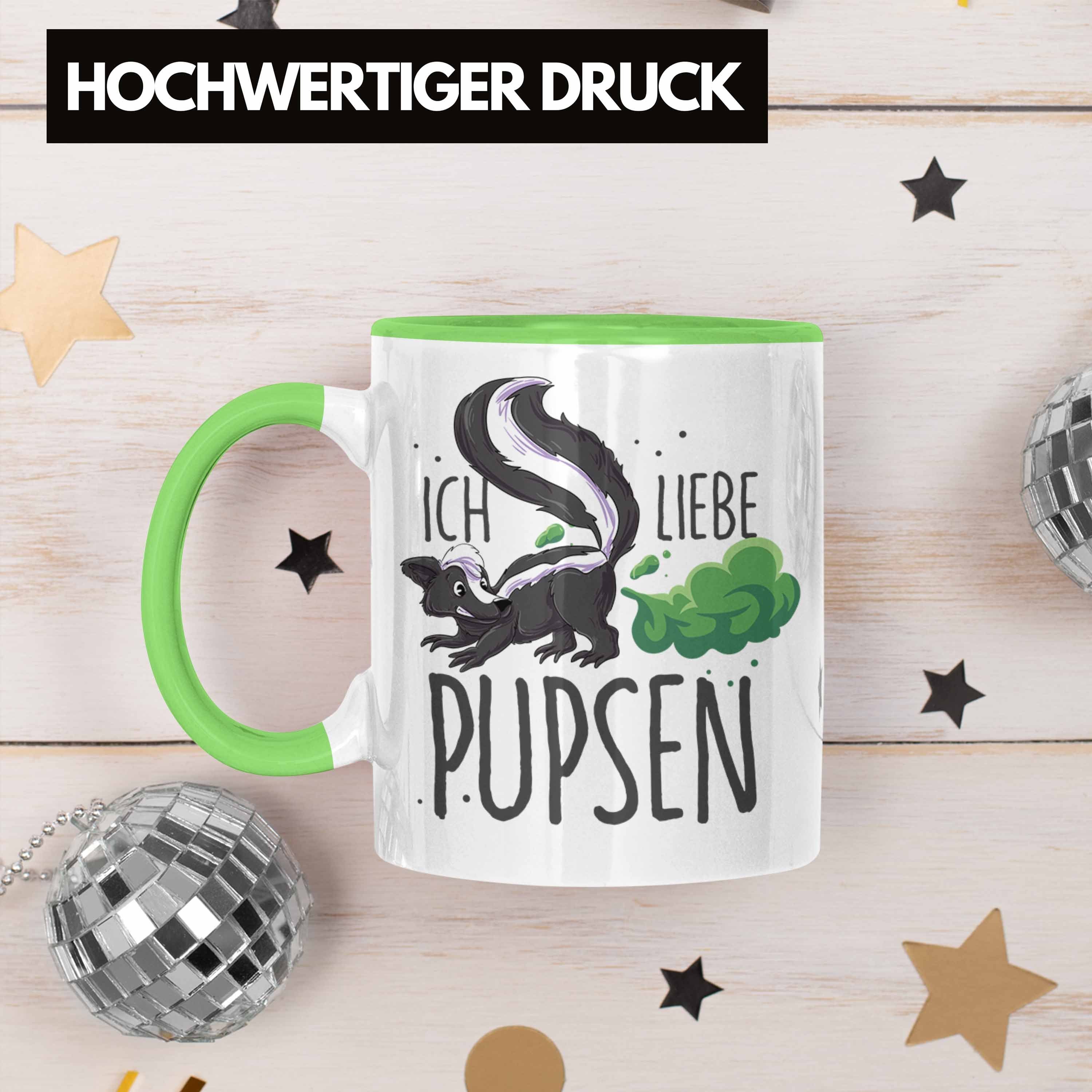 Tasse mit "Ich Lustige Grün Geschenkidee Pupsen" Tasse Gebu liebe Stinktier-Motiv Trendation