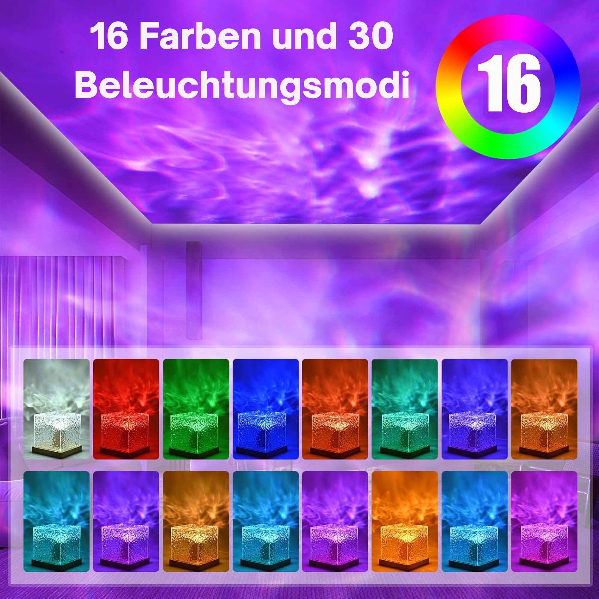 Vivitar LED Nachtlicht Sternenhimmel Projektor mit Fernbedienung, 3D Galaxy Lampe 16 Farben, 16 Farben, 30 Modi, LED fest integriert, RGB, 30 Modi und Meereswellen Nachtlicht und Projektor in einem dimmbar