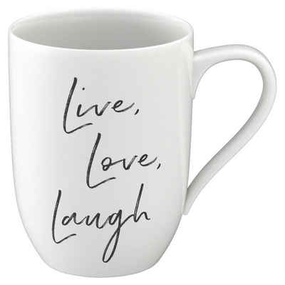 Villeroy & Boch Tasse Kaffeetasse STATEMENT, 340 ml, Schwarz, Weiß, Porzellan, mit Schriftzug Live Love Laugh, Made in Germany