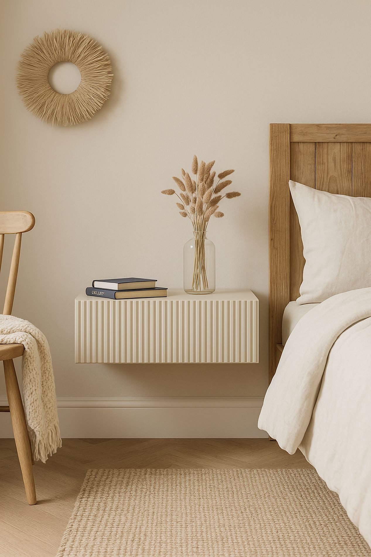 Selsey Nachttisch VARIMIS, mit Schublade und geriffelter Front, 50 cm, Greige