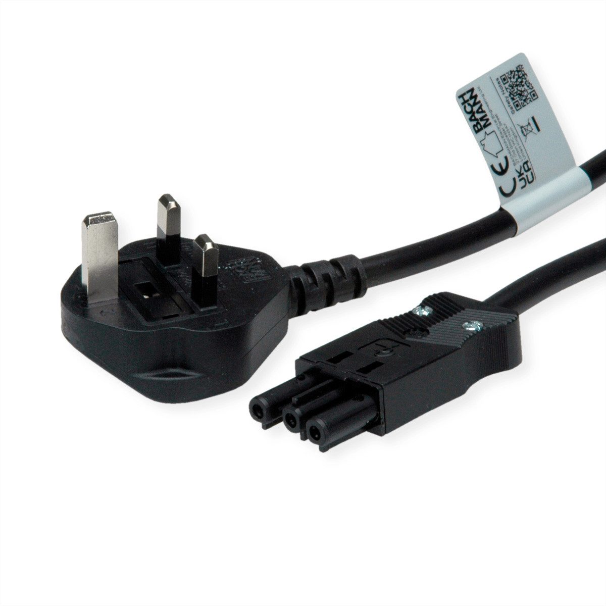 Bachmann Geräteleitung H05VV-F 3G1,5mm² Stromkabel, BS 1363, Typ-G Männlich (Stecker), Wieland GST18 Weiblich (Buchse) (400.0 cm), Schwarz, UK-Stecker 13A, Installationskupplung GST18, 375.070