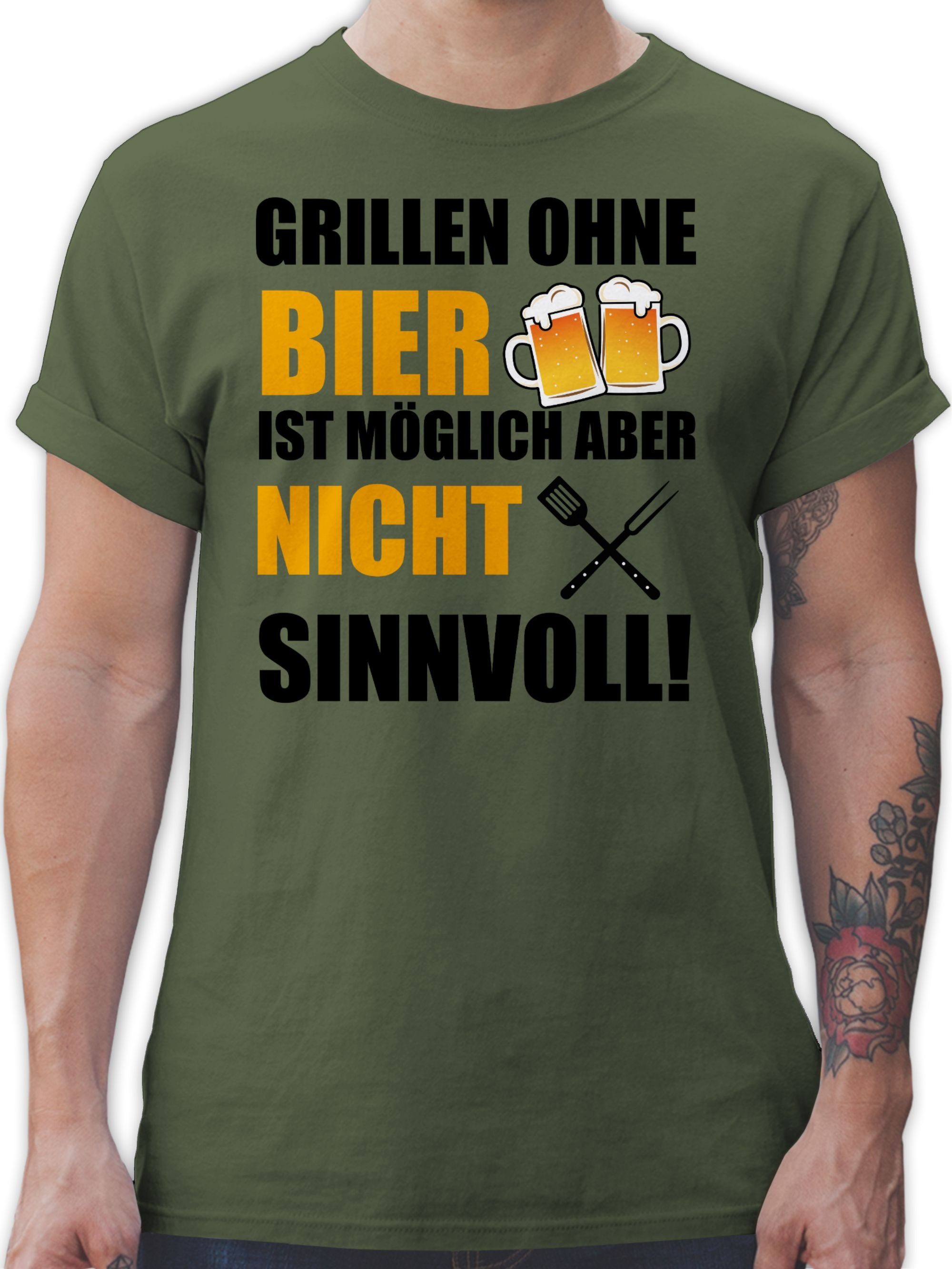 Shirtracer T-Shirt Grillen ohne Bier ist nicht sinnvoll Grillzubehör & Grillen Geschenk 03 Army Grün