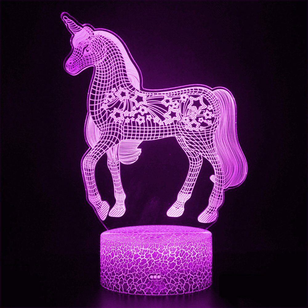 Rosnek LED Nachtlicht 3D LED Nachtlicht, Einhorn-Serie Tisch Tischlampe, Kinder Geschenk, LED wechselbar, 16 Bunte Veränderung, 16 Farbwechsel