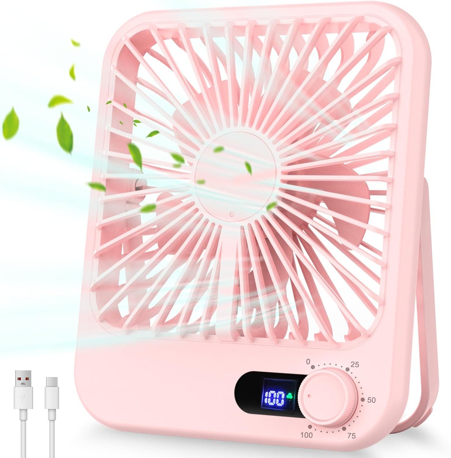Mrilary Mini USB-Ventilator Tragbarer Mini Ventilator,Akku Tischventilator mit LED-Anzeige, für Tisch Schreibtisch Büro Zuhause Schlafzimmer
