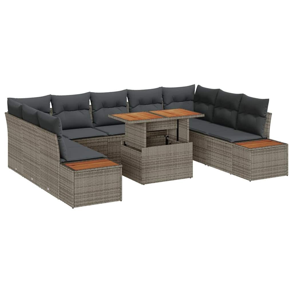 vidaXL Loungesofa Gartensofa-set 10 Stk. Grau Poly-Rattan, 10 Teile