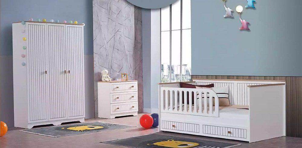 Xlmoebel Babymöbel-Set Möbelset in Weiß mit Bett, Kommode und Kleiderschrank für Kinderzimmer, (4-tlg., 3tlg. Schlafzimmer Set (Kinderbett+Kommode+Kleiderschrank), Hergestellt in Europa