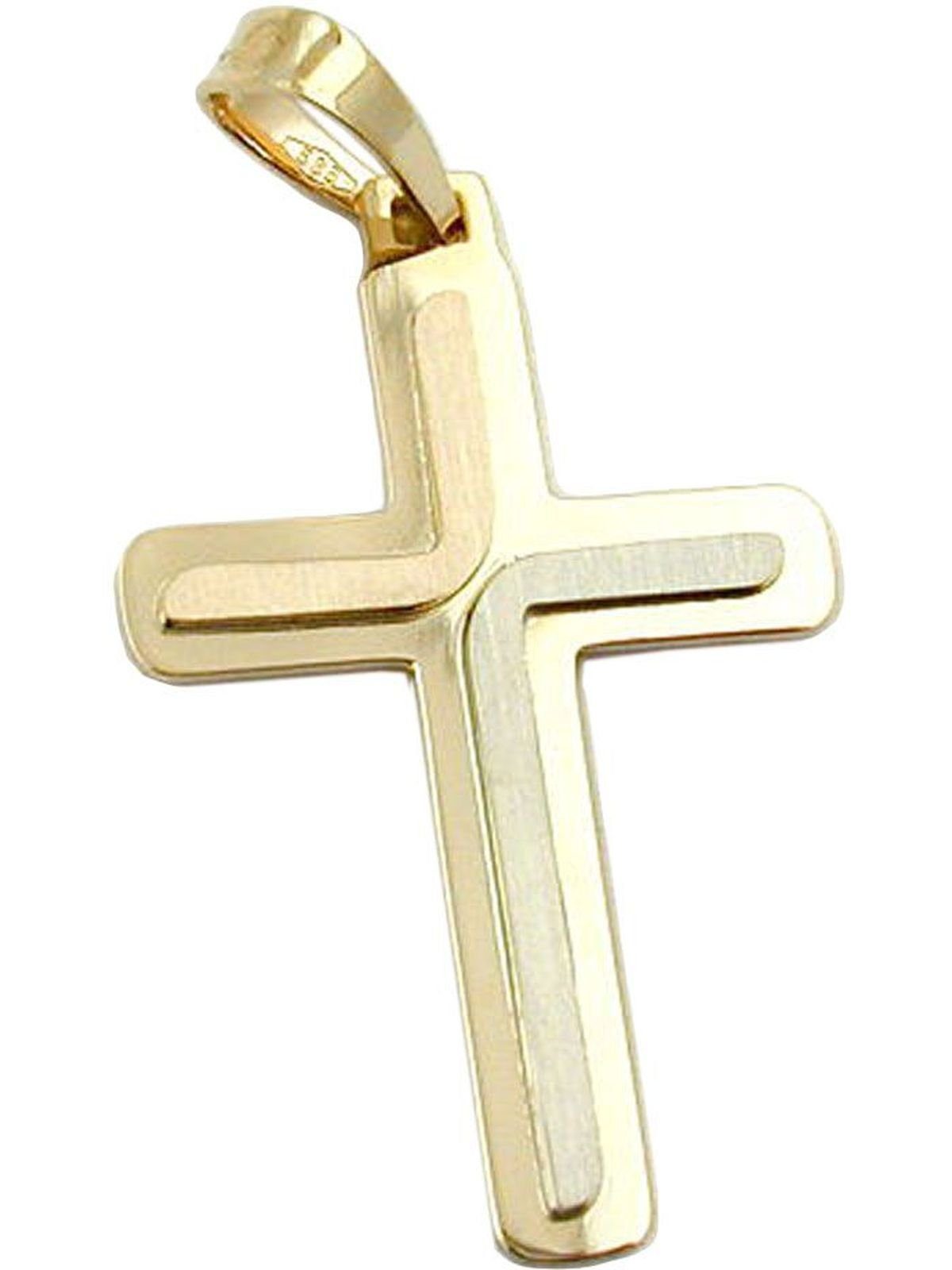 Gallay Kreuzanhänger Kreuz (1-tlg) 14Kt 30x19mm GOLD tricolor matt-glänzend