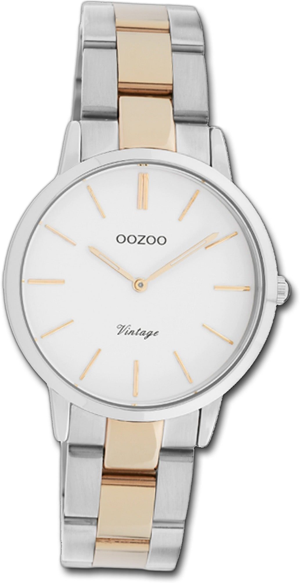 Uhr rosegold, OOZOO Damen (ca. Damenuhr 34mm) rundes Oozoo silber, Edelstahl Quarzuhr Gehäuse, Edelstahlarmband C20045,