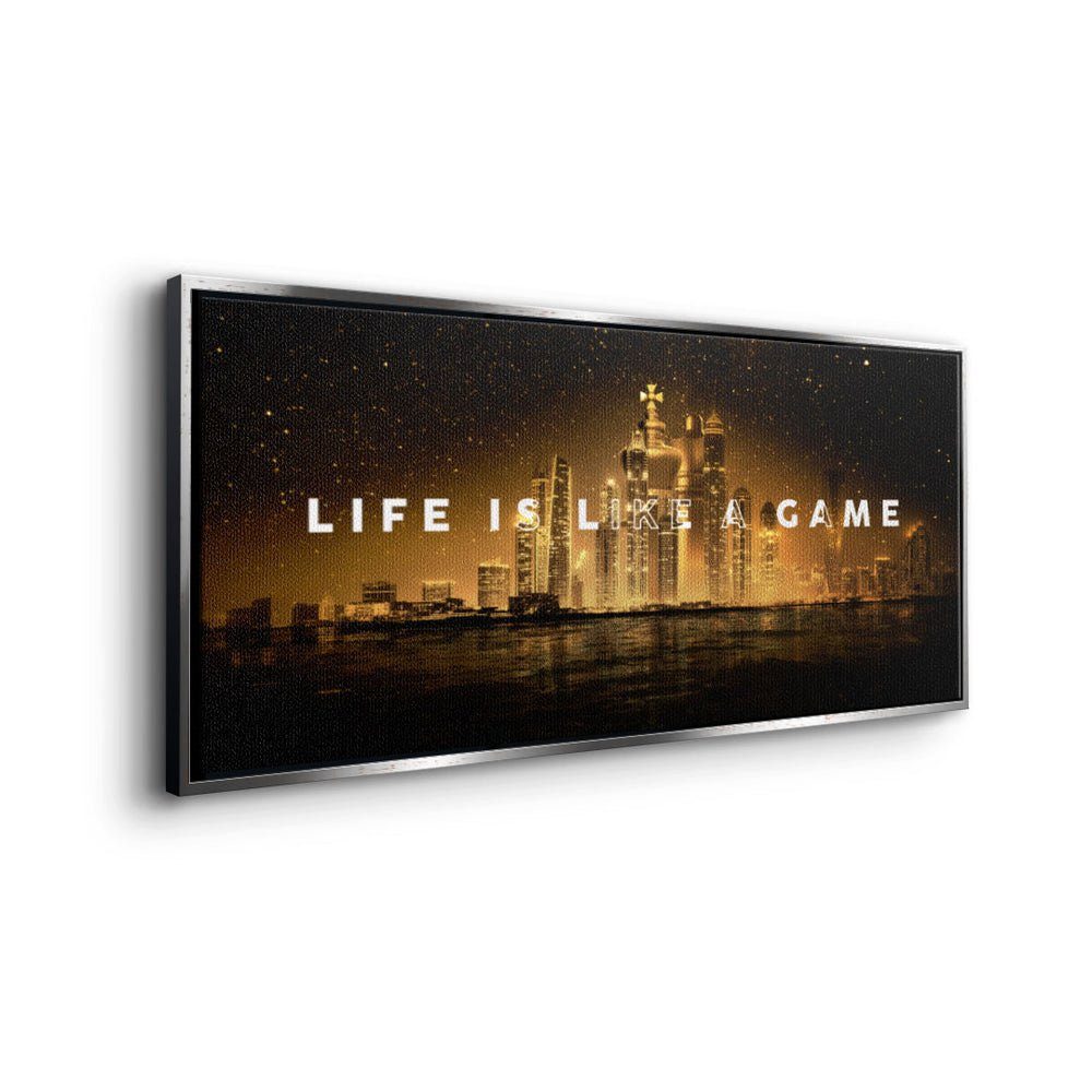 Figuren DOTCOMCANVAS® Rahmen prem Zitat Skyline Leinwandbild, Leinwandbild Motivation mit Schach Panorama weißer